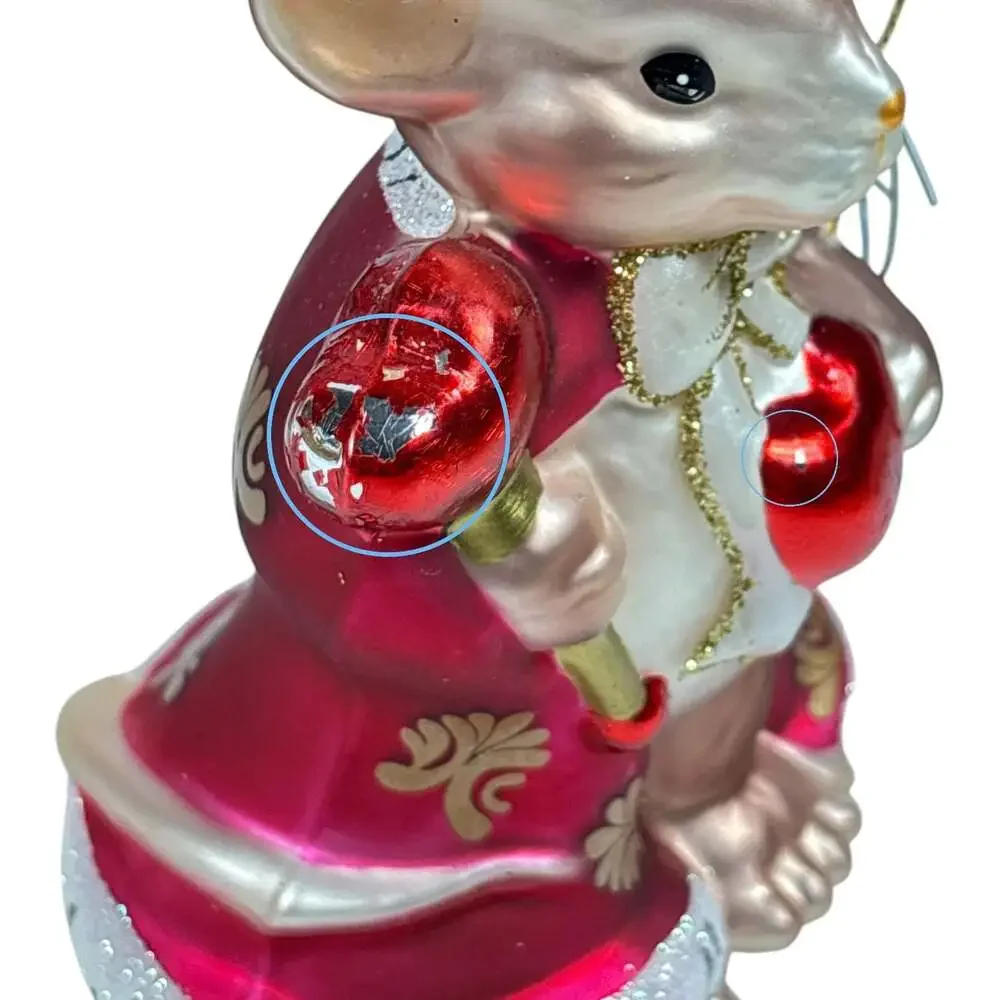 Fitz and Floyd Charming Tails King and Queen of Hearts Mouse Glass Ornaments Set